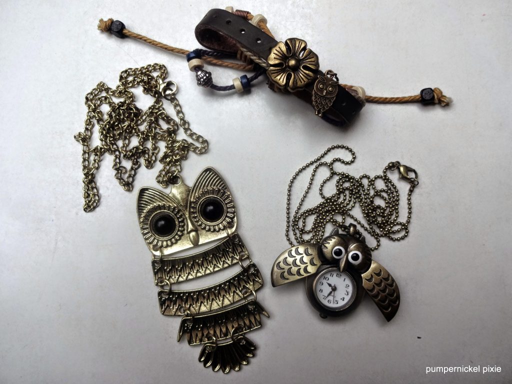 boho owl jewelry vintage owl jewelry owl necklace owl pocket watch owl bracelet pumpernickel pixie 