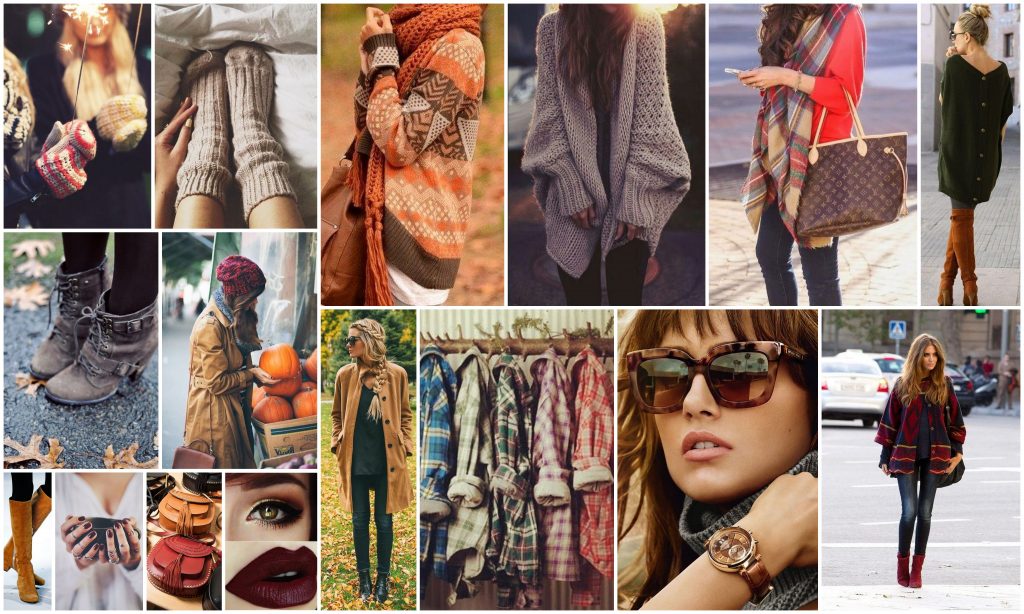 fall, autumn, fashion, accessory, trends, collage, mood board, creative, wardrobe, clothes, shades, beauty, makeup, colors, warm, knits, sweaters, cardigans, bags, sunglasses, layering, scarf, coat, hat, boots, plaid, socks, dark, hair style, pumpernickel pixie